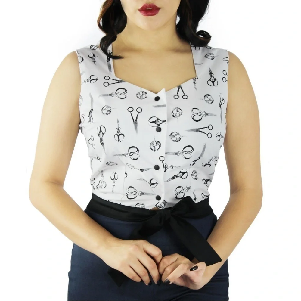 Hemet Stylist at Heart Scissor Top Pin-Up Novelty Print Sz 3x NWT - Picture 2 of 10